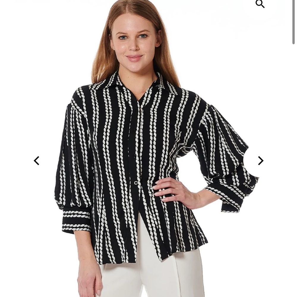 Gracia Black and White Patterned Button Down Shirt